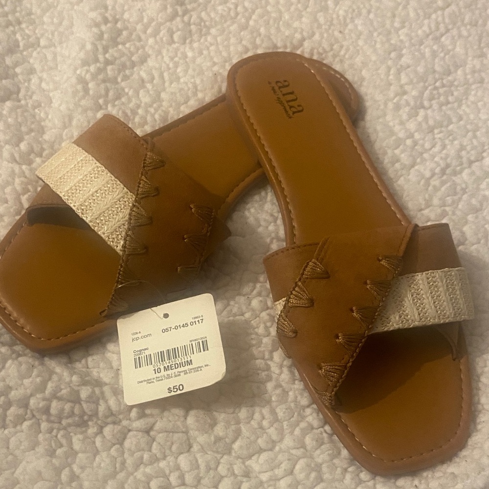 a.n.a Brown and Cream Slide Sandals